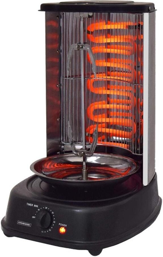KITCHEN COOK Kitchencook KBAB Verticale Grill 2000W 21L 360° Rotatie Inclusief Spies en Vetopvangbak RVS