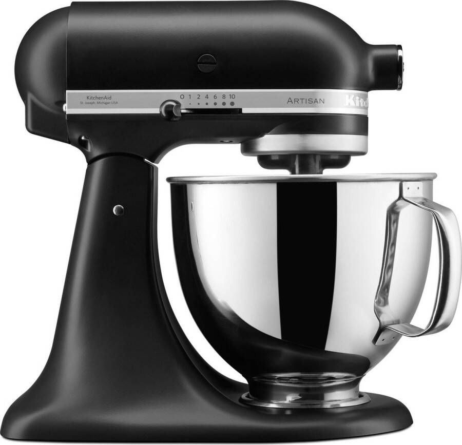KitchenAid Keukenmachine Artisan Keukenrobot met 3 accessoires en kom van 4 8 L uit roestvrij staal 300 W Matzwart