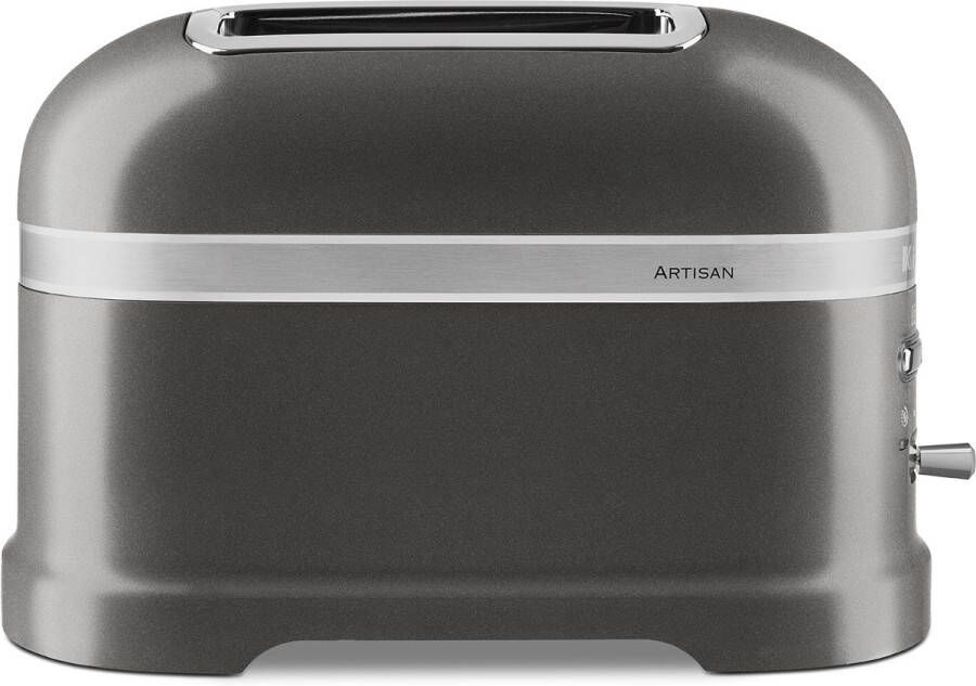 KitchenAid Broodrooster Artisan Toaster voor 2 sneden met tostiklem en verwijderbaar kruimelbakje 7 bruiningsniveaus en bagelfunctie Retro design Zilver - Foto 2