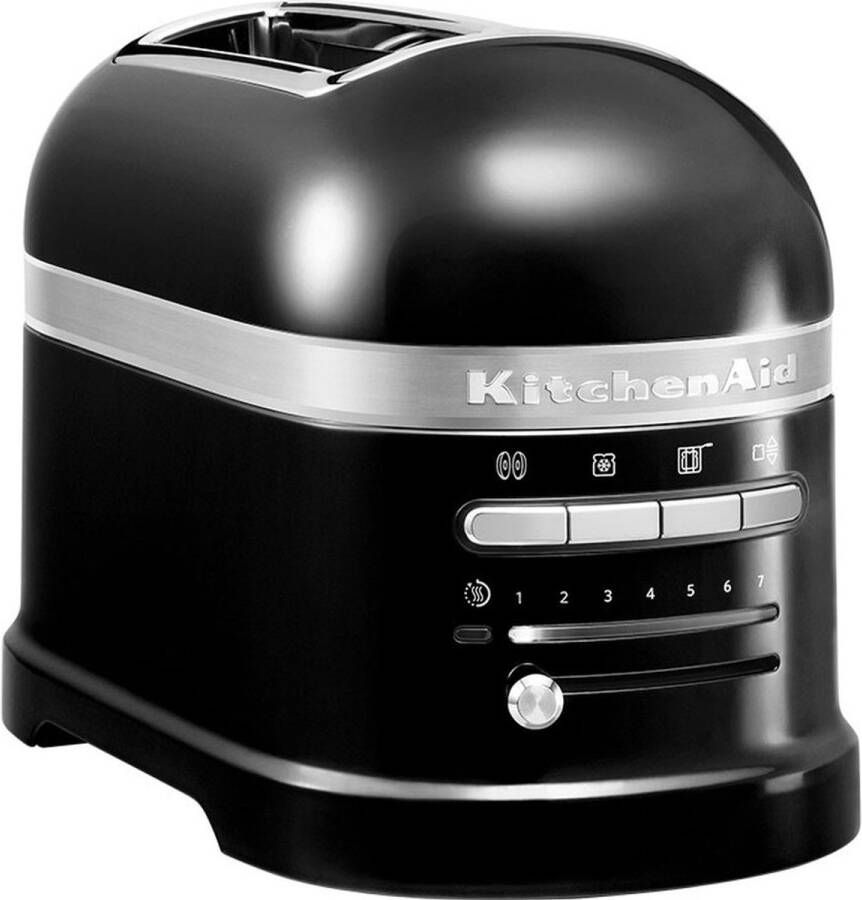 KitchenAid Broodrooster Artisan Toaster voor 2 sneden met tostiklem en verwijderbaar kruimelbakje 7 bruiningsniveaus en bagelfunctie Retro design Onyx zwart