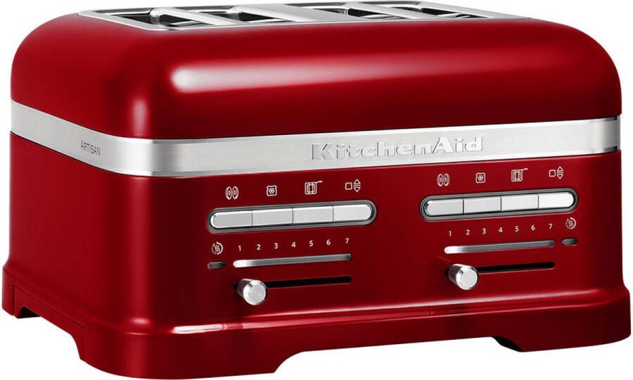 KitchenAid Broodrooster Artisan Toaster voor 4 sneden met tostiklem en verwijderbaar kruimelbakje 7 bruiningsniveaus en bagelfunctie Retro design Appelrood - Foto 2