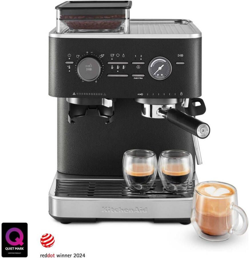 KitchenAid Halfautomatische Espressomachine met Koffiemolen Ingebouwde koffiemolen kantelbaar stoompijpje 15 bar pomp en drukmeter Vulkaanzwart