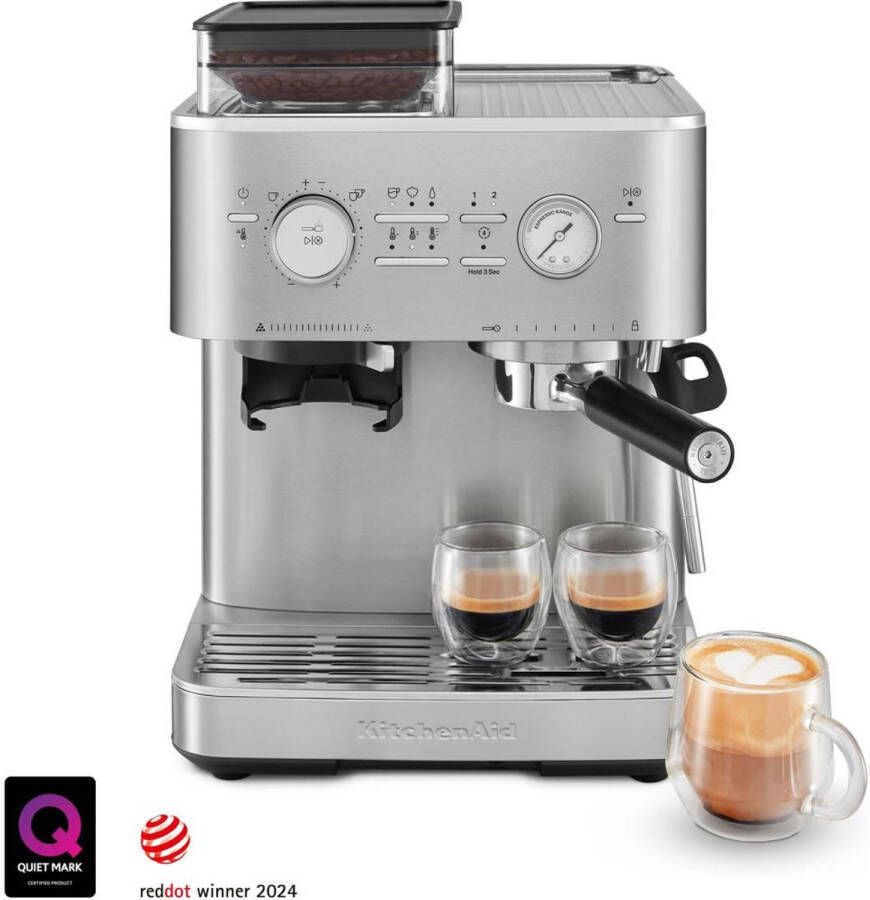 KitchenAid Halfautomatische Espressomachine met Koffiemolen Ingebouwde koffiemolen kantelbaar stoompijpje 15 bar pomp en drukmeter Roestvrij staal - Foto 2