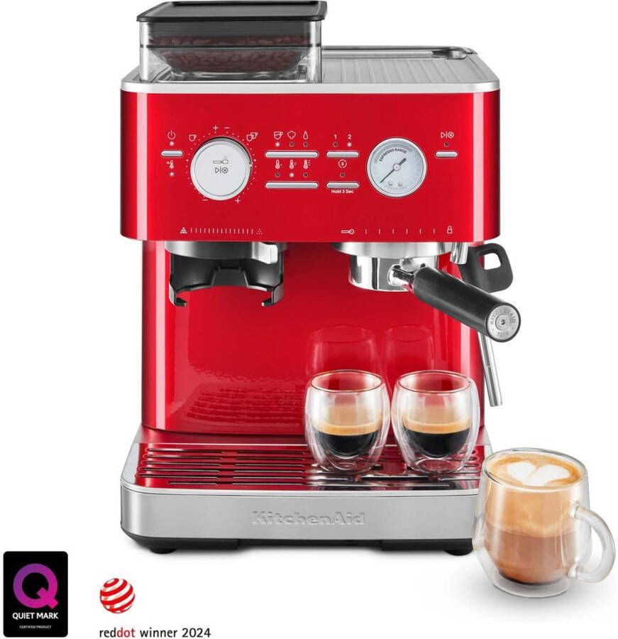 KitchenAid Halfautomatische Espressomachine met Koffiemolen Ingebouwde koffiemolen kantelbaar stoompijpje 15 bar pomp en drukmeter Appelrood - Foto 2