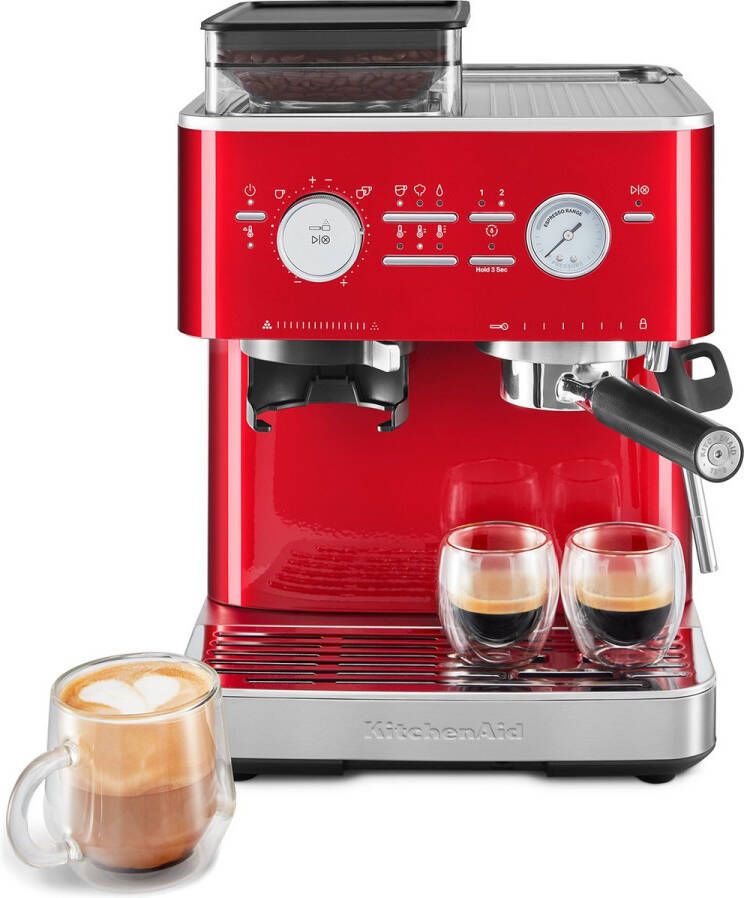 KitchenAid Halfautomatische Espressomachine met Koffiemolen Ingebouwde koffiemolen kantelbaar stoompijpje 15 bar pomp en drukmeter Appelrood
