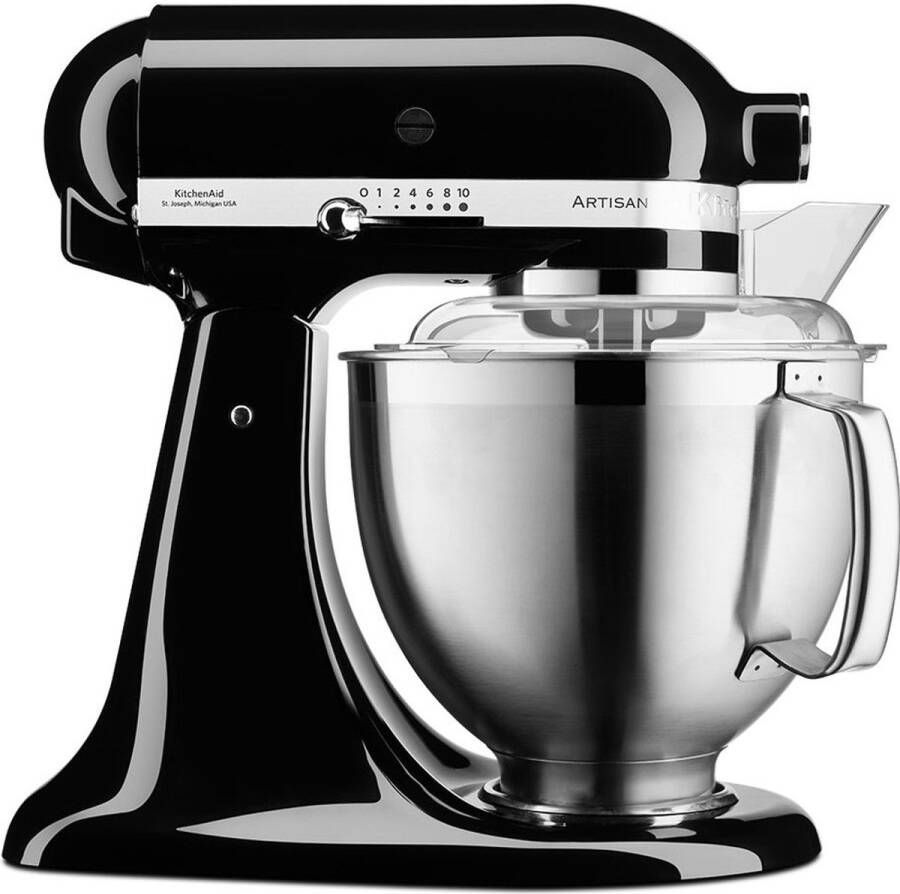 KitchenAid keukenmachine Artisan Keukenrobot met 3 accessoires uit roestvrij staal schenkschild en 2 mengkommen 300 W 3 L en 4 8 L Onyx zwart