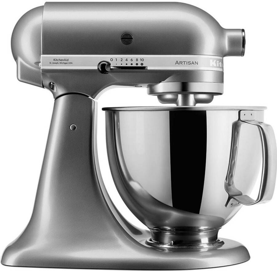 KitchenAid keukenmachine Artisan Keukenrobot met 5 accessoires en 2 mengkommen 300 W 3 L en 4 8 L Contour Zilver