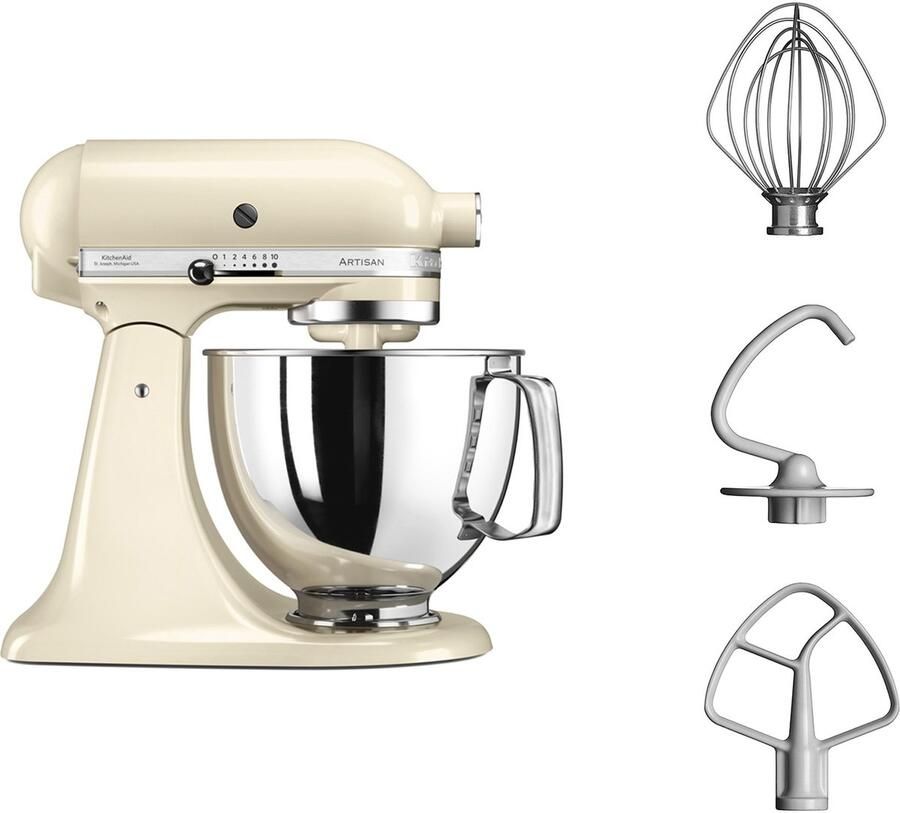 KitchenAid Keukenmachine Artisan Keukenrobot met 3 accessoires en kom van 4 8 L uit roestvrij staal 300 W Crème - Foto 2