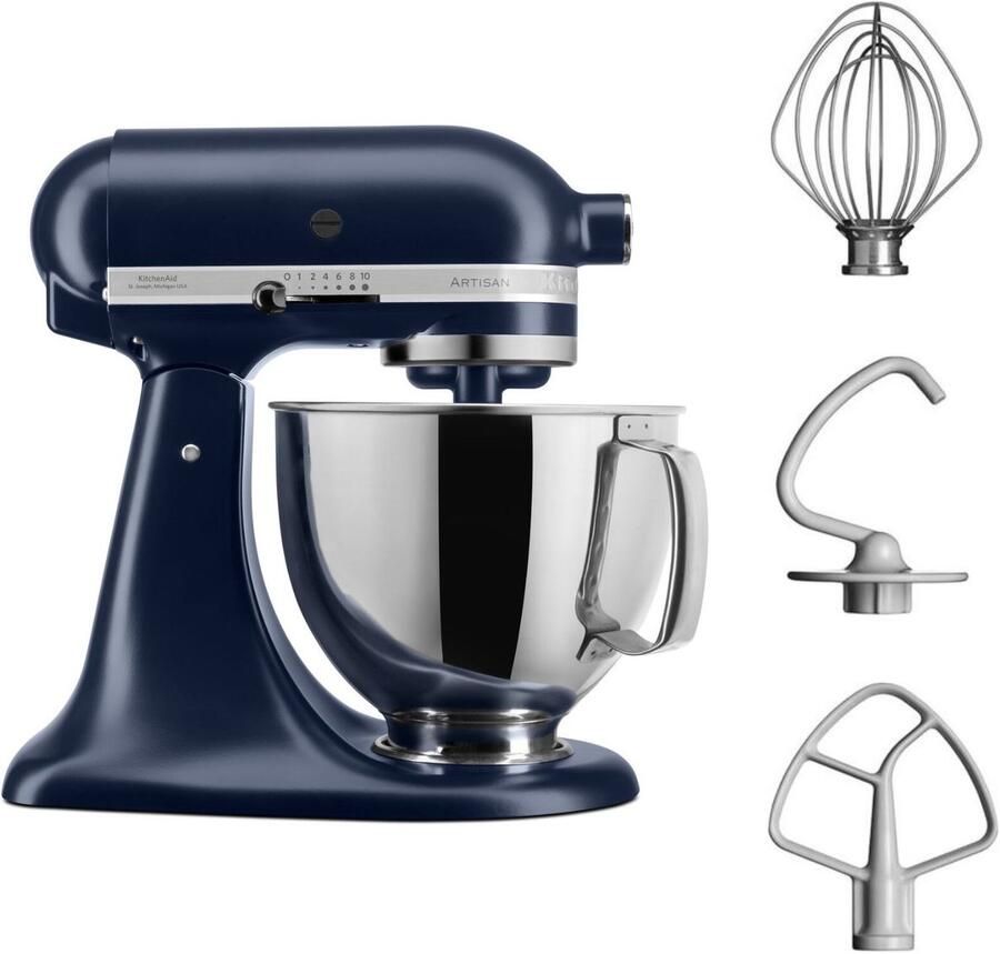 KitchenAid Keukenmachine Artisan Keukenrobot met 3 accessoires en kom van 4 8 L uit roestvrij staal 300 W Inktblauw