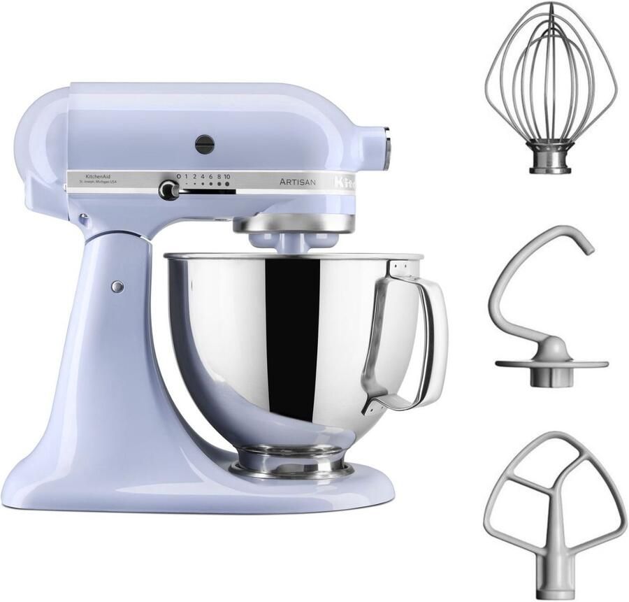 KitchenAid Keukenmachine Artisan Keukenrobot met 3 accessoires en kom van 4 8 L uit roestvrij staal 300 W Lavendel