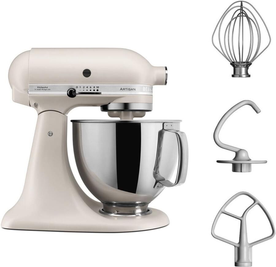 KitchenAid Keukenmachine Artisan Keukenrobot met 3 accessoires en kom van 4 8 L uit roestvrij staal 300 W Milkshake