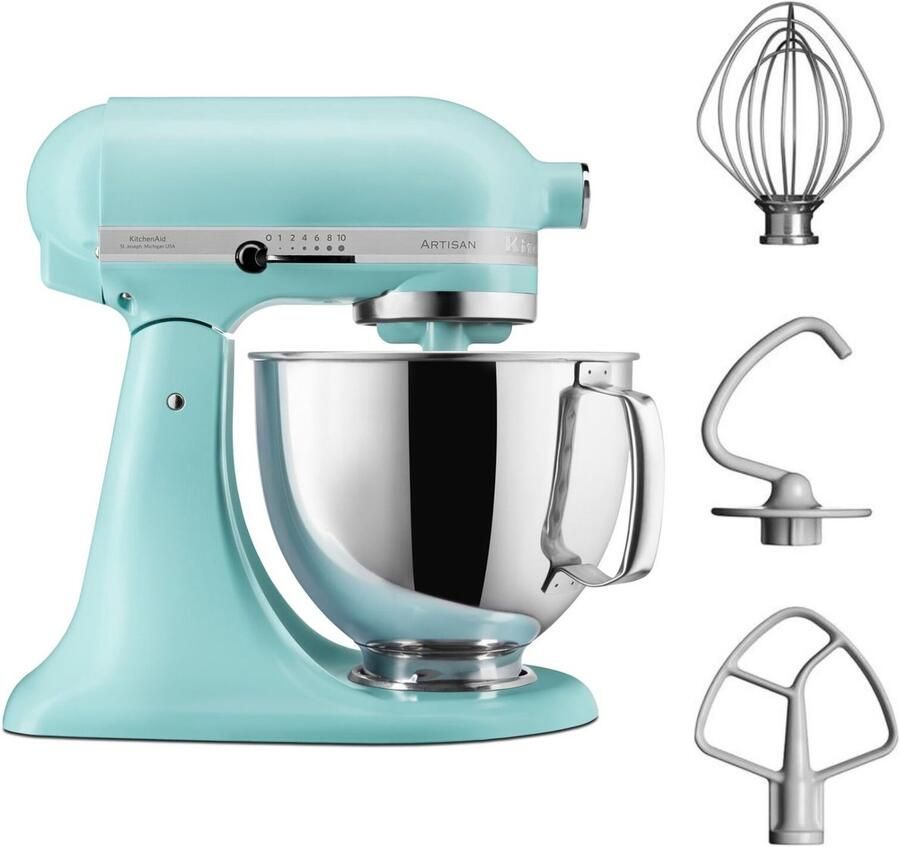 KitchenAid Keukenmachine Artisan Keukenrobot met 3 accessoires en kom van 4 8 L uit roestvrij staal 300 W Mineral water - Foto 2