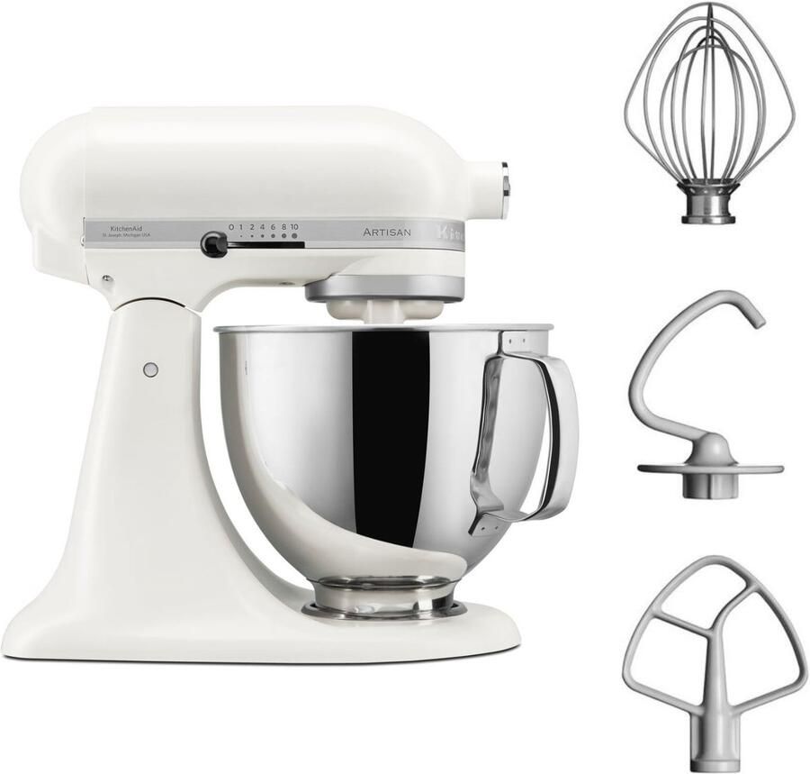KitchenAid Keukenmachine Artisan Keukenrobot met 3 accessoires en kom van 4 8 L uit roestvrij staal 300 W Porcelain white