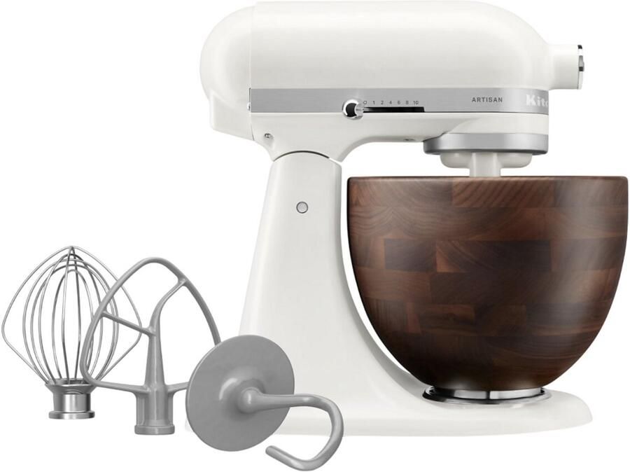 KitchenAid Artisan 5KSM156WBEPL Keukenmachine 4 7L Wit Houten Mengkom 3 Menghaken