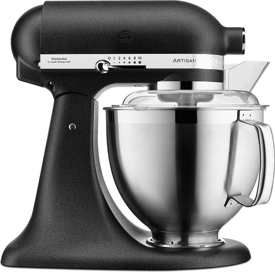 KitchenAid keukenmachine Artisan Keukenrobot met 3 accessoires uit roestvrij staal schenkschild en 2 mengkommen 300 W 3 L en 4 8 L Zwart