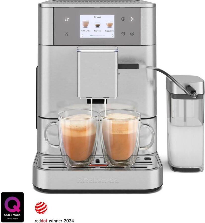 KitchenAid Volautomatische Espressomachine KF7 Touchscreen 20+ receptopties automatische melkopschuimer en reinigingscyclus 2 kopjes tegelijk vullen Roestvrij staal