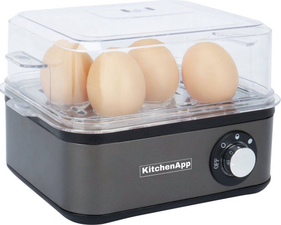 KitchenApp Eierkoker elektrisch Geschikt voor 8 eieren Met timer Inclusief maatbekertje Zilvergrijs