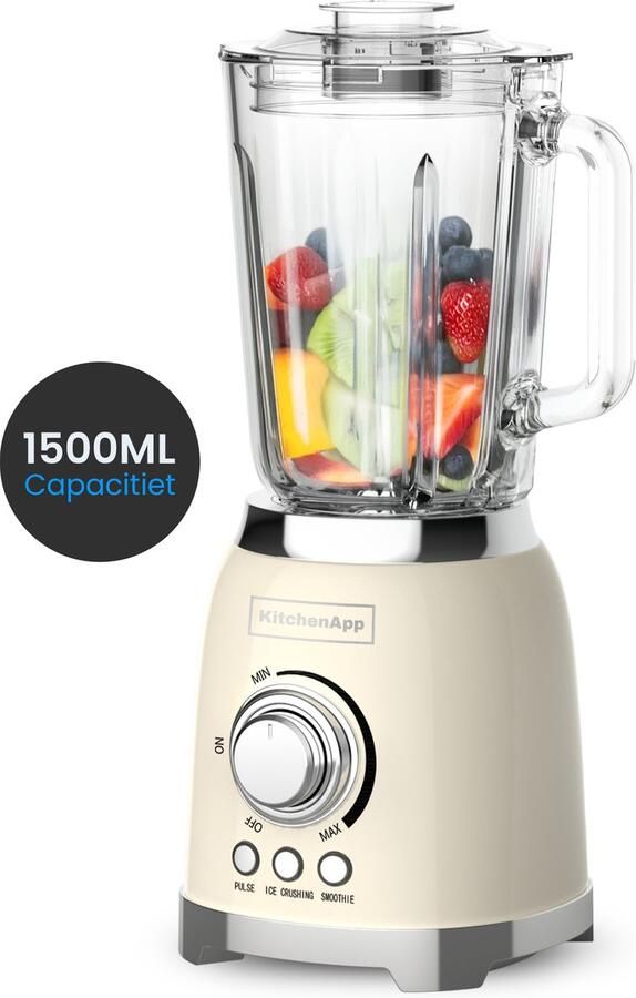 KitchenApp Retro Blender 1.5L – 800W – Crushed Ice Smoothie & Pulse – Power blender – Beige - Foto 2