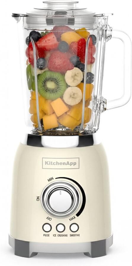 KitchenApp Retro Blender 1.5L – 800W – Crushed Ice Smoothie & Pulse – Power blender – Beige