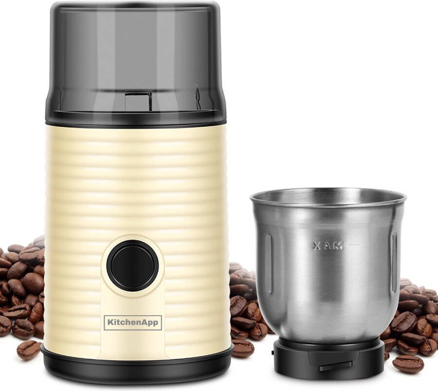 KitchenApp Retro koffiemolen Elektrische koffiemolen 200W Beige