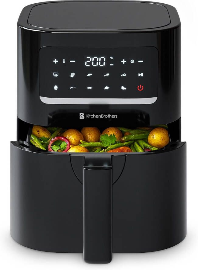 KitchenBrothers Airfryer 1400W 3 3L Heteluchtfriteuse 50ºC tot 200ºC Compact 10 Kookprogramma's Zwart
