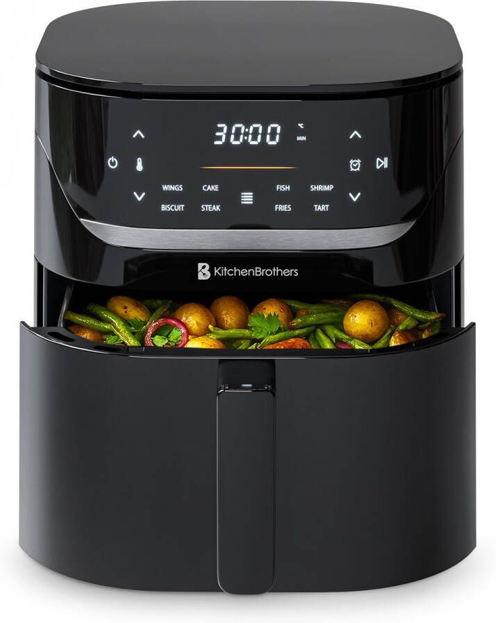 KitchenBrothers Airfryer XL 5L 1500W Heteluchtfriteuse 80ºC tot 200ºC 8 Kookprogramma's Zwart
