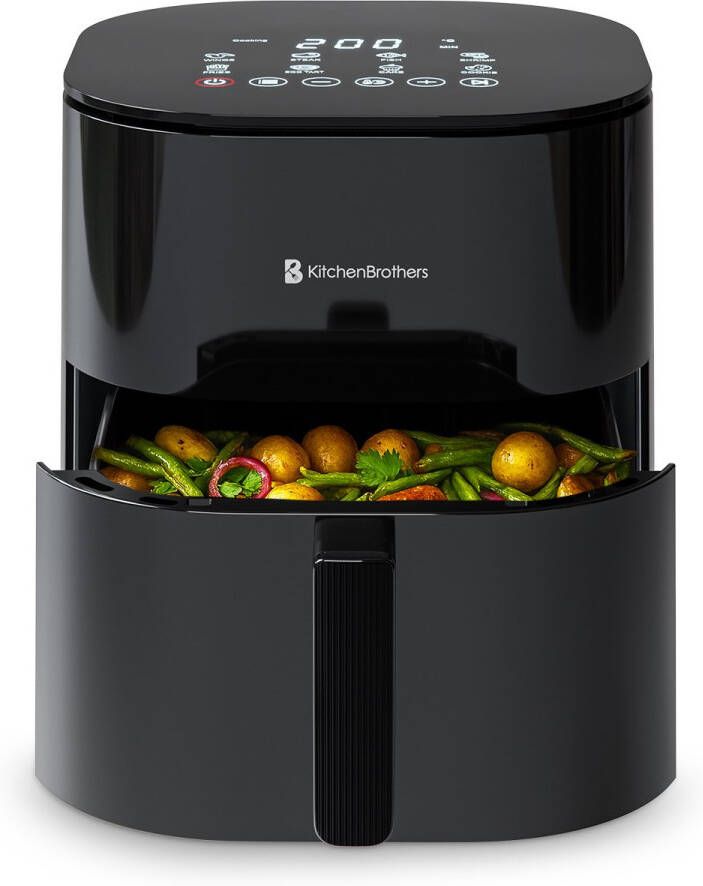 KitchenBrothers Airfryer XL 5L 2000W Heteluchtfriteuse Dual Heating 80ºC tot 200ºC 8 Kookprogramma's Zwart