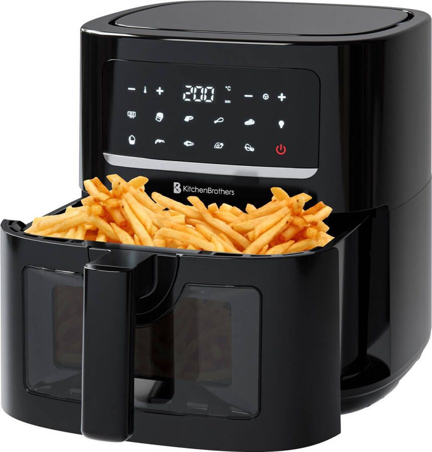 KitchenBrothers Airfryer XL 1600W 6L Heteluchtfriteuse 50ºC tot 200ºC Met kijkvenster 10 Kookprogramma's Zwart - Foto 2
