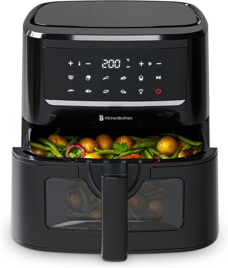 KitchenBrothers Airfryer XXL 1800W 7.5L Heteluchtfriteuse Dual Heating 50ºC tot 200ºC 10 Kookprogramma's Zwart