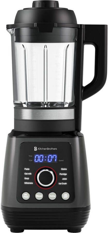 KitchenBrothers Blender Thermoblender 1.75L Kookfunctie 700+1000W Smoothie Maker Soepmaker IJscrusher Zwart