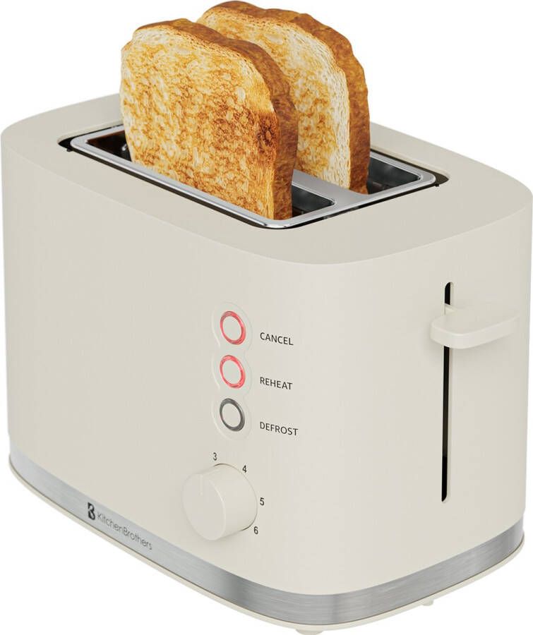 KitchenBrothers Broodrooster Retro Toaster 6 Instelbare Warmteniveaus 2 Extra Brede Sleuven 870W Moederdag Cadeautje Beige