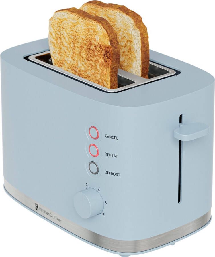 KitchenBrothers Broodrooster Retro Toaster 6 Instelbare Warmteniveaus 2 Extra Brede Sleuven 870W Moederdag Cadeautje Pastel Blauw