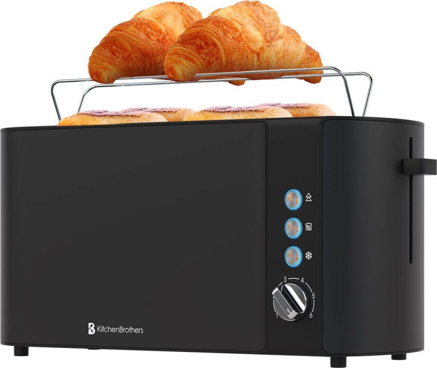 KitchenBrothers Broodrooster Toaster 6 Warmteniveaus 2 Extra Lange Sleuven 1520W Zwart
