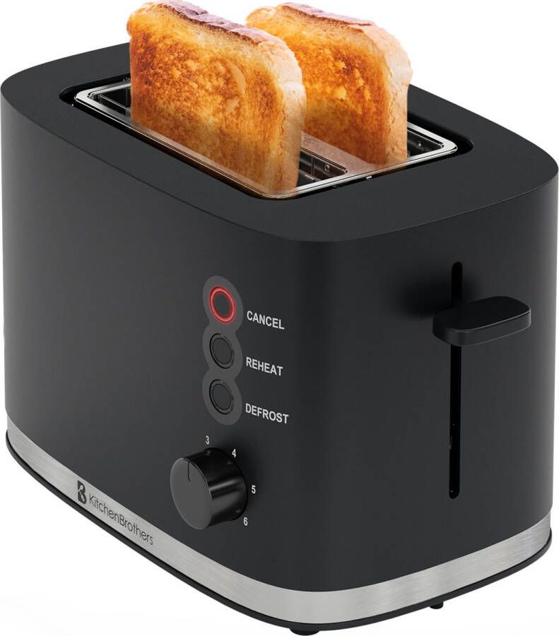 KitchenBrothers Broodrooster Toaster 6 Warmteniveaus 2 Extra Brede Sleuven 870W Zwart - Foto 1