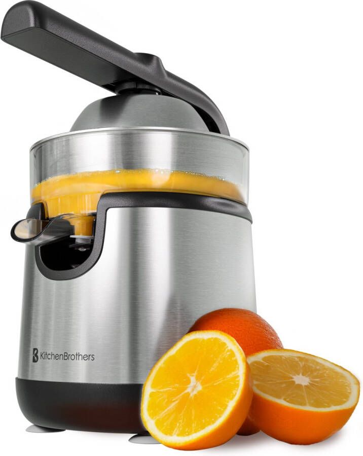 KitchenBrothers Citruspers Elektrische Sinaasappelpers en Citroenpers Met Uitloop en Pershendel Compact 0.35L RVS