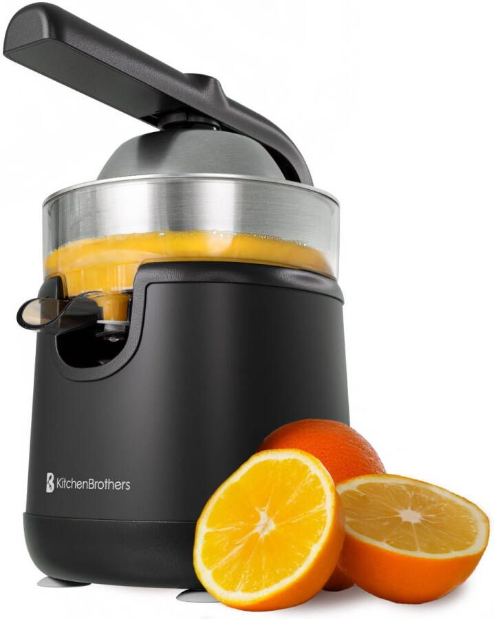 KitchenBrothers Citruspers Elektrische Sinaasappelpers en Citroenpers Met Uitloop en Pershendel Compact 0.35L Zwart