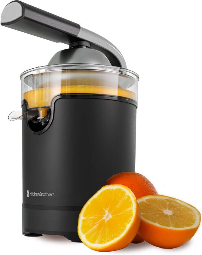 KitchenBrothers Citruspers Elektrische Sinaasappelpers en Citroenpers Met Uitloop en Pershendel Luxe 0.35L Zwart