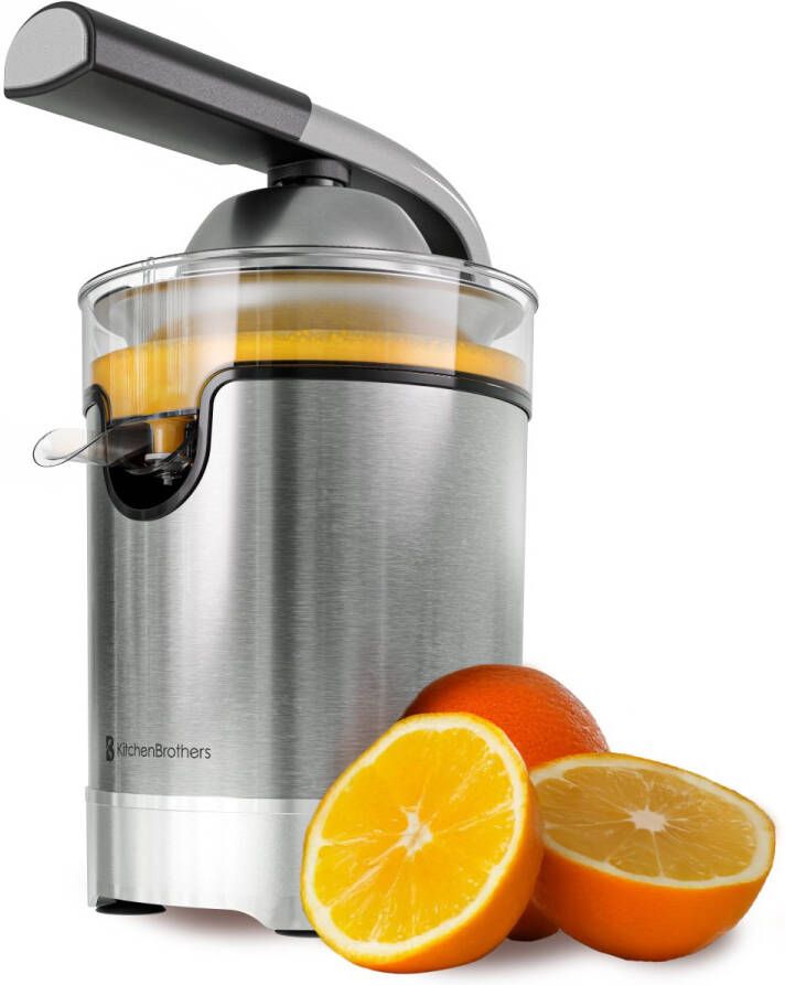 KitchenBrothers Citruspers Elektrische Sinaasappelpers en Citroenpers Met Uitloop en Pershendel Luxe 0.35L RVS