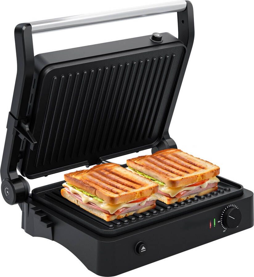 KitchenBrothers Contactgrill Croque-monsieur machine Grill Apparaat Uitneembare Grillplaten Panini Grill 3 hoogtestanden Croque Monsieur Toestel Croque-monsieur machine 2000W RVS