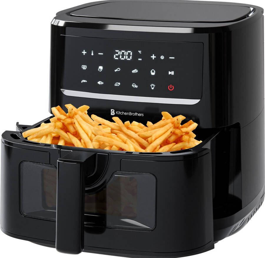 KitchenBrothers Airfryer XXL 7.5L 1800W Heteluchtfriteuse Dual Heating 50ºC tot 200ºC 10 Kookprogramma's Zwart