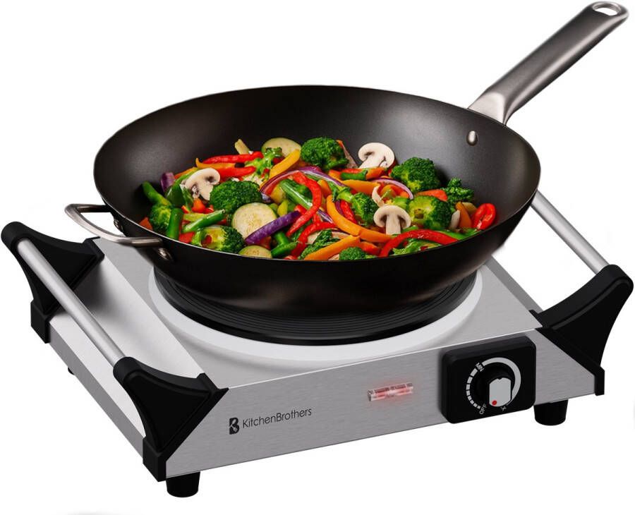 KitchenBrothers Elektrische Kookplaat 1 Pits Vrijstaand 1500W RVS