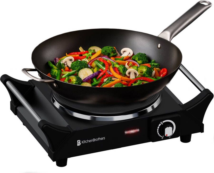 KitchenBrothers Elektrische Kookplaat 1 Pits Enkele Kookplaat 1500W Vrijstaand Zwart