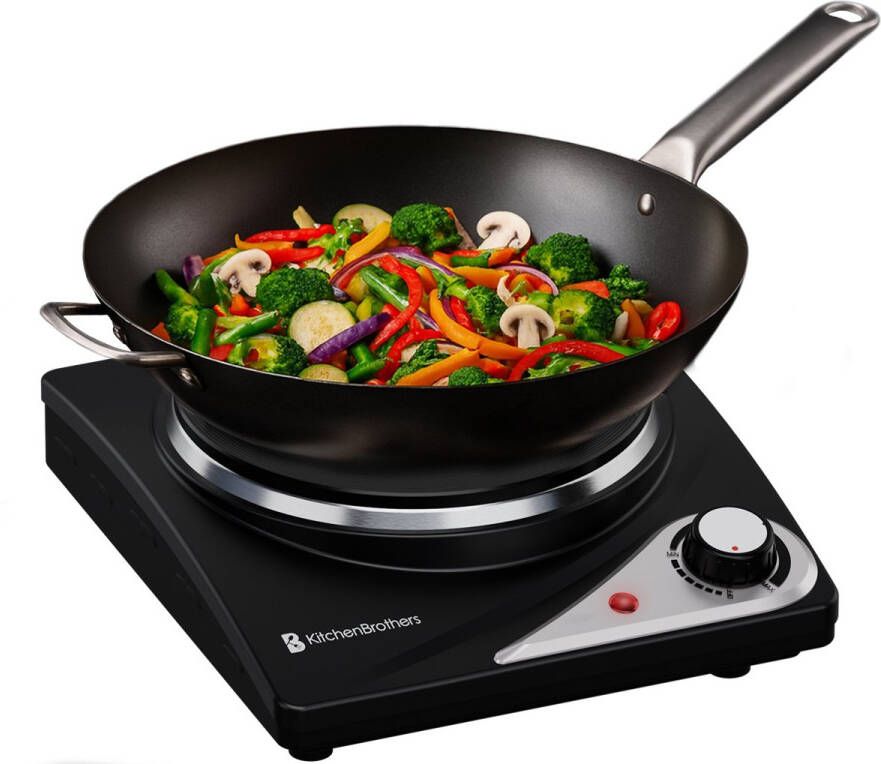 KitchenBrothers Elektrische Kookplaat 1 Pits Vrijstaand 7 temperatuurstanden 1500W Zwart