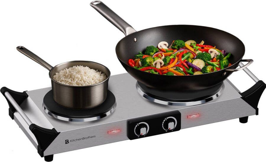 KitchenBrothers Elektrische Kookplaat 2 Pits Vrijstaand 2500W RVS