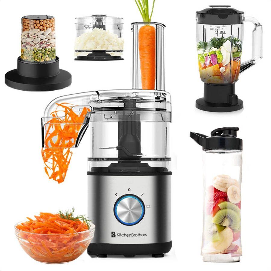 KitchenBrothers Foodprocessor Hakmolen Groentesnijder 5-in-1 Multifunctioneel Model Compacte 0 5L Keukenmachine Uiensnijder RVS