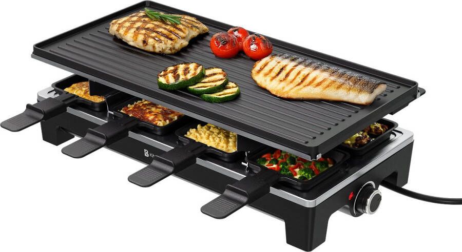 KitchenBrothers Gourmetstel 1500W Gourmetplaat 8 Personen Set met Pannetjes en Spatels 46 5 x 23 cm Zwart