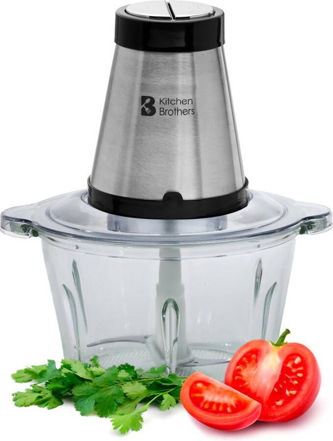 KitchenBrothers Hakmolen 300W 1 8L Glazen Kom Food Chopper Hakmolen Elektrisch 2 Snelheden RVS - Foto 2