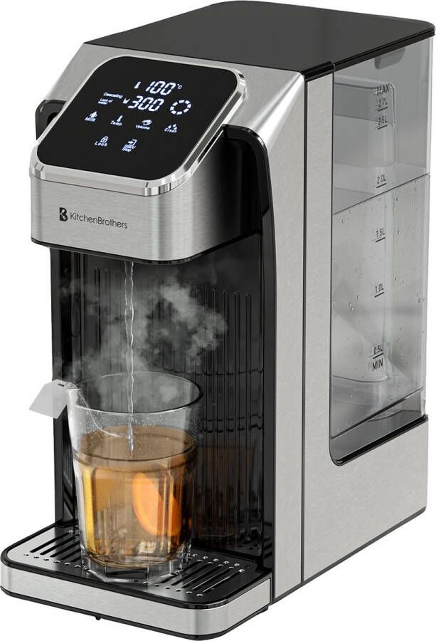 KitchenBrothers Heetwaterdispenser 2.7L Instant Waterkoker 8 standen van 100 t m 400 ml Melkfunctie 40-100°C Heetwatertap – RVS