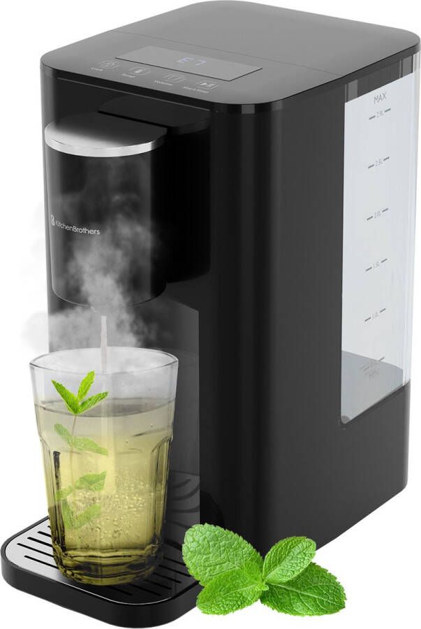 KitchenBrothers Heetwaterdispenser 2.9L Instant Waterkoker 5 standen van 100 t m 400 ml Touch Display 40-100℃ Heetwatertap Zwart