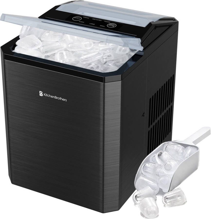 KitchenBrothers IJsblokjesmachine 1L IJsblokmaker met IJsschep Zelfreinigingsfunctie 9 Blokjes in 8 min. Gunmetal Zwart